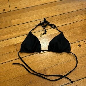 Luli Fama Black Ribbed Triangle Bikini Top - size S